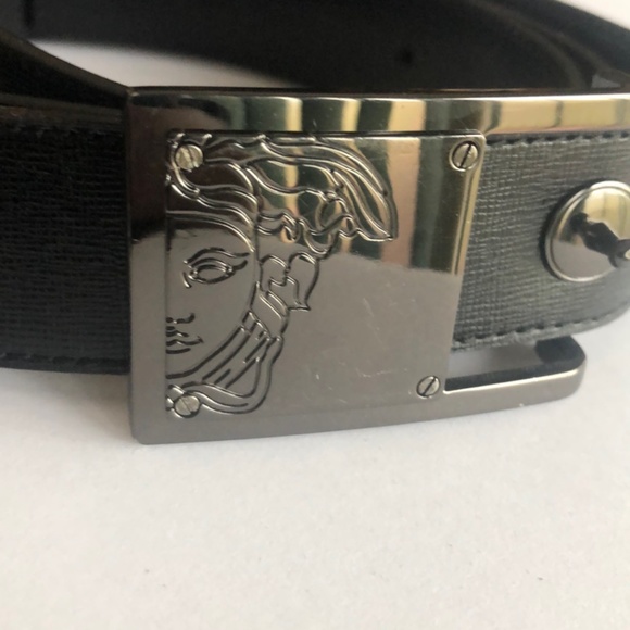 Versace Black Leather Medusa Head Buckle Belt Sz 38 - Picture 4 of 9
